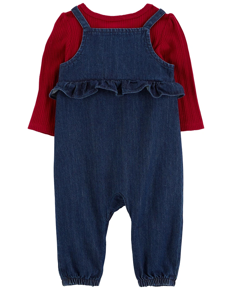 Baby 2-Piece Long-Sleeve Tee & Denim Jumpsuit Set