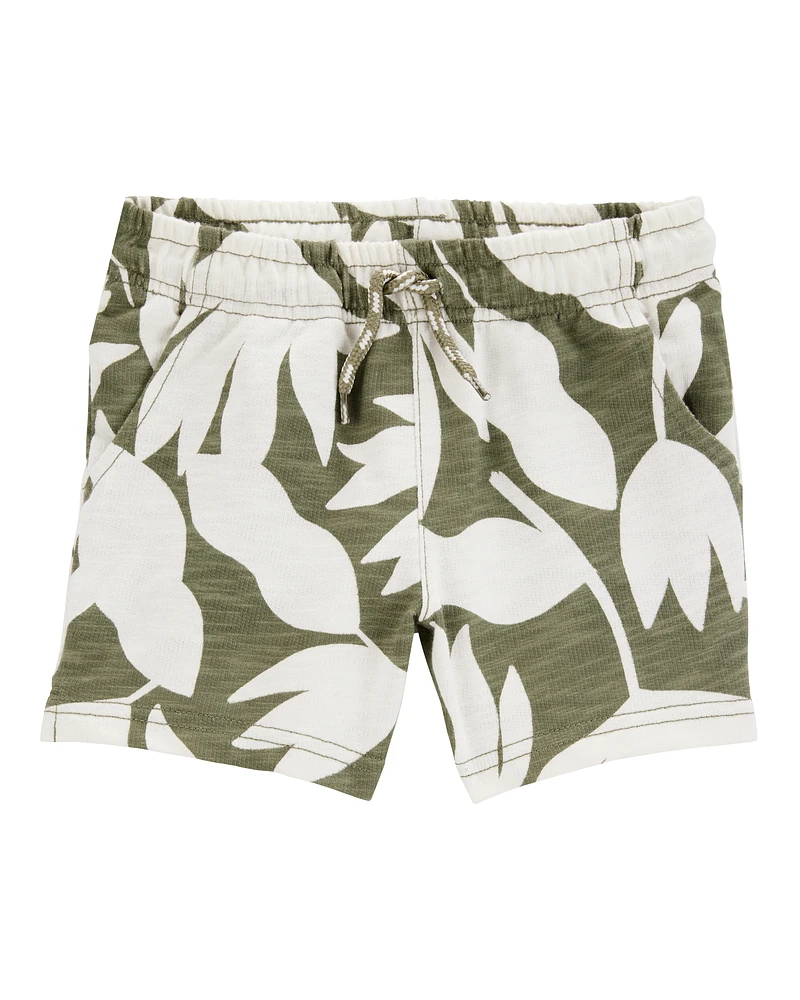 Toddler Tropical Print Pull-On French Terry Shorts - Green/White