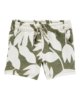 Toddler Tropical Print Pull-On French Terry Shorts - Green/White