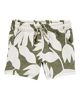 Toddler Tropical Print Pull-On French Terry Shorts - Green/White