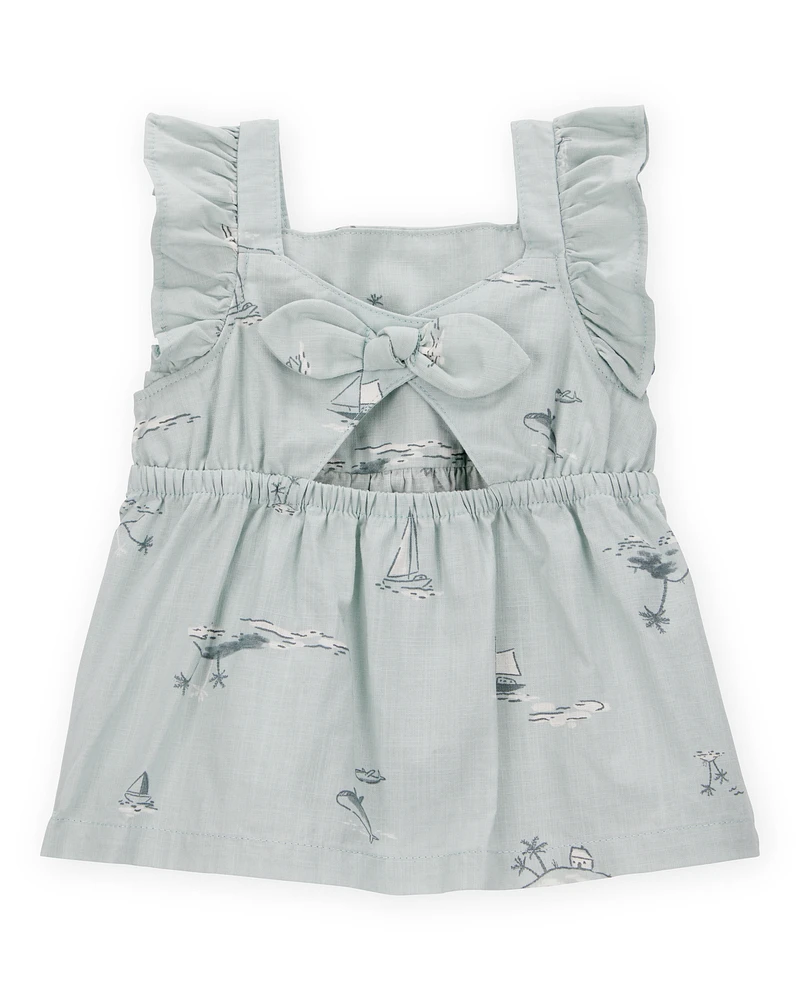 Baby 2-Piece Flutter Tank & Pull-On Short Set - Blue/White