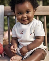 Baby 2-Piece Cherry Peplum Top & Short Set - Ivory