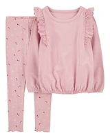 Kid 2-Piece Flutter Pullover Sweatshirt & Floral Legging Set