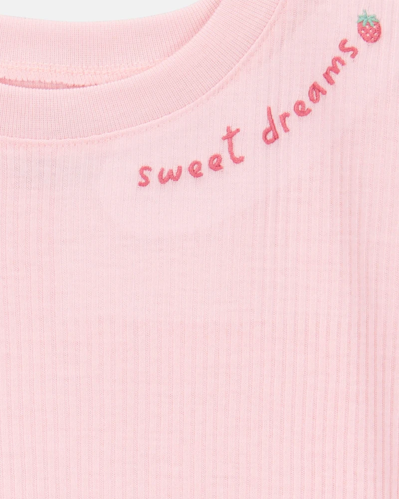 Girls Strawberry Print Loose Fit 2-Piece Pyjamas - Pink