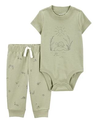 Baby 2-Piece Turtle Short-Sleeve Bodysuit Pant Set - Olive