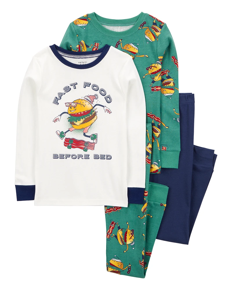 Kid 4-Piece Fast Food Before Bed 100% Snug Fit Cotton Pyjamas