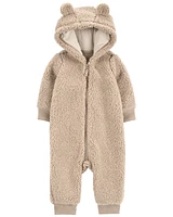 Baby Brown Bear Sherpa Jumpsuit