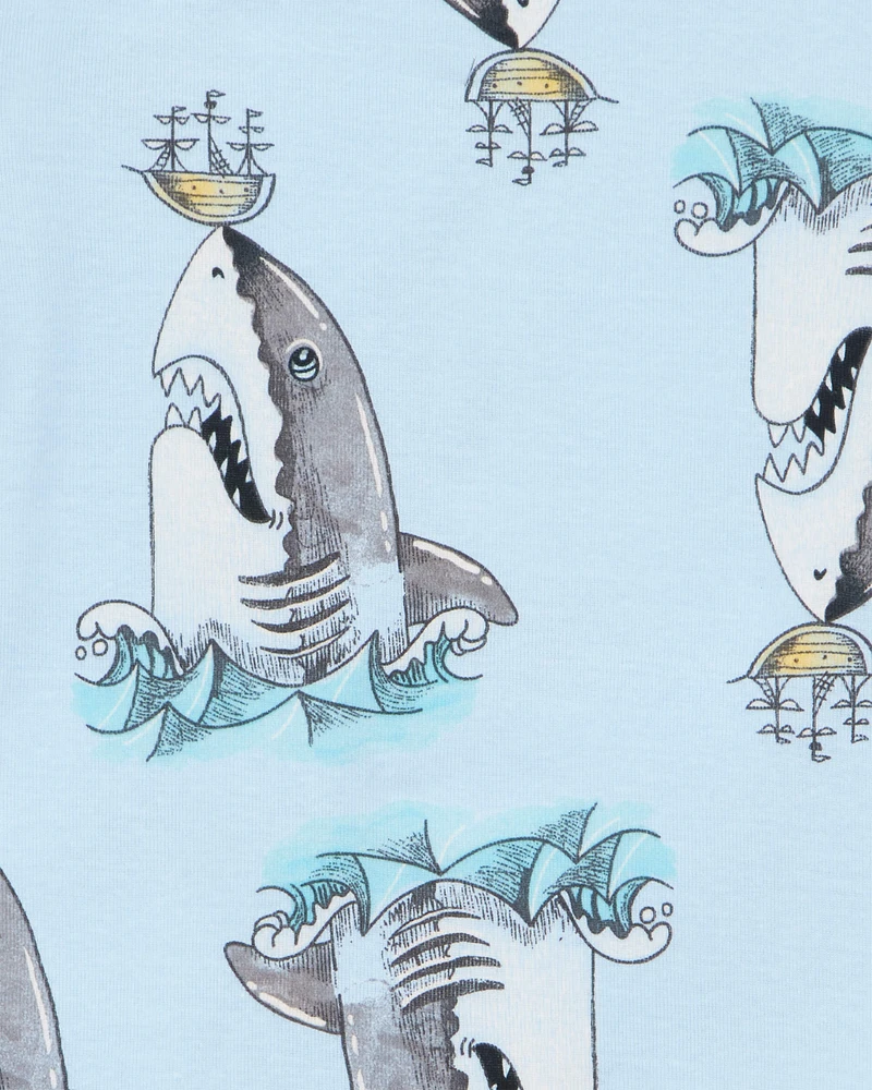 Kid Shark Print Snug Fit 4-Piece Pyjamas