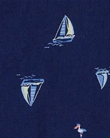 Sailboat-Print Button-Front Shirt