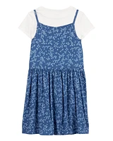 Kid 2-Piece Tee & Floral Dress Set - Blue/White