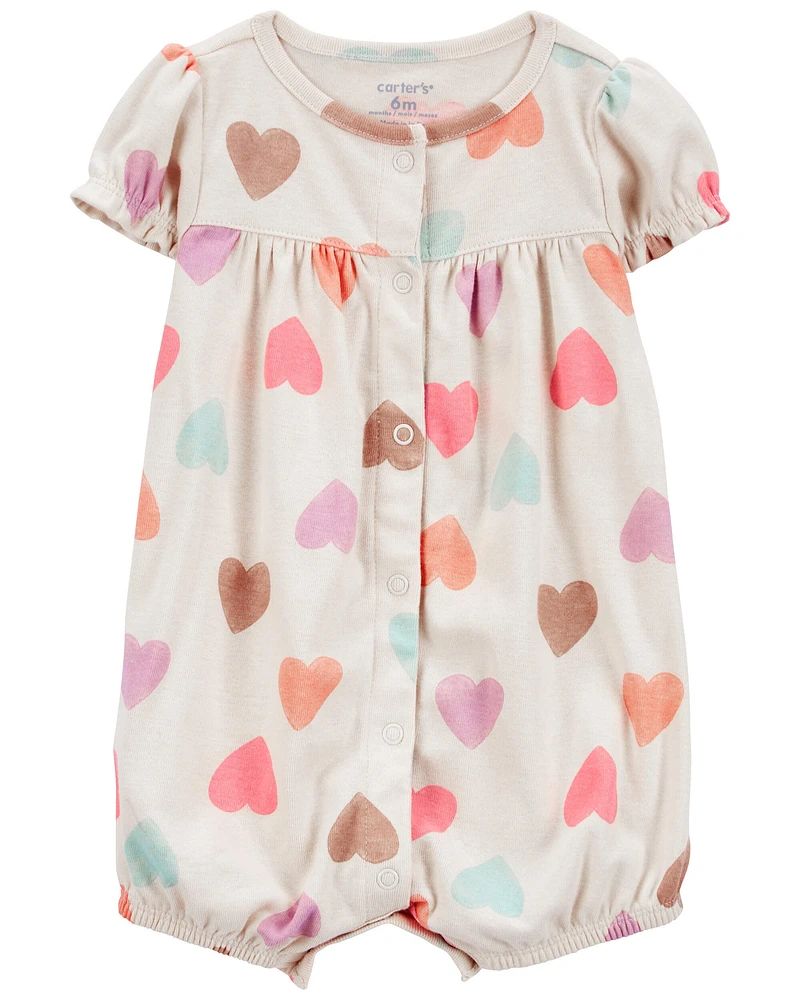 Baby Heart Print Ribbed Short-Sleeve Romper