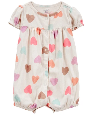 Baby Heart Print Ribbed Short-Sleeve Romper