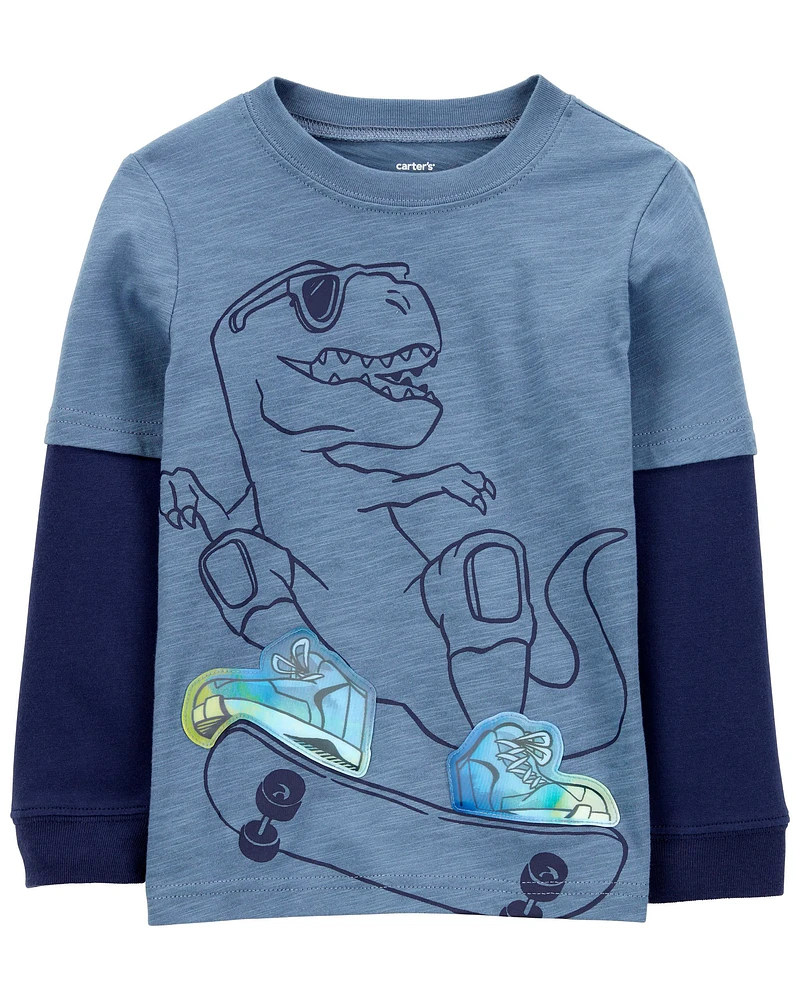 Toddler Dinosaur Cotton Blend Long-Sleeve Tee - Blue