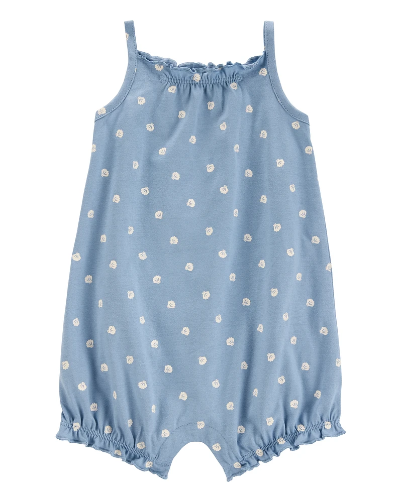 Baby Shell Cotton Romper - Blue