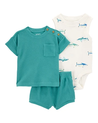 Baby 3-Piece Shark Outfit Set - Green