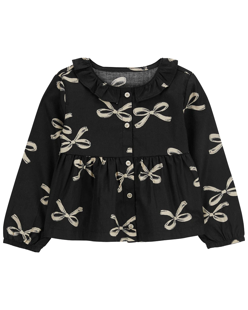 Toddler Bow Print Button-Up Blouse