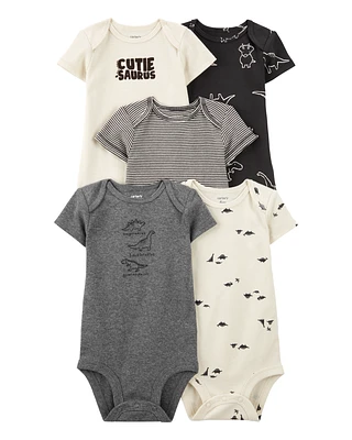 Baby 5-Pack Striped Dinosaur Short-Sleeve Bodysuits