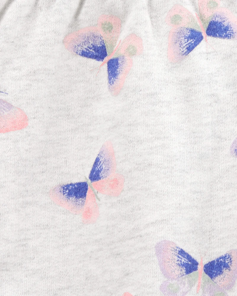 Baby Butterfly Print Pull-On French Terry Shorts - Grey