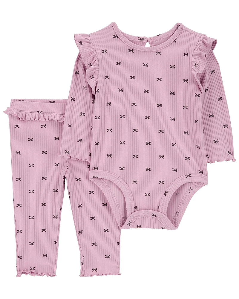 Baby 2-Piece Bow Print Bodysuit Pant Set