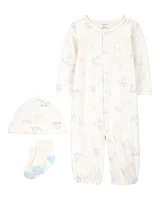 Baby 3-Piece Puppy Converter Gown & Cap Set - Ivory
