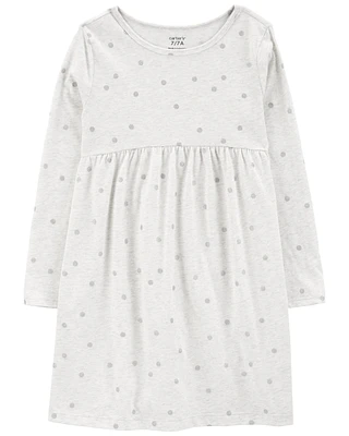 Kid Glitter Polka Dot Long-Sleeve Jersey Dress