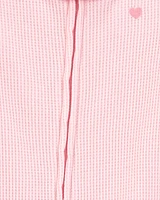 Baby Heart Waffle Knit Footie 1-Piece Pyjamas - Pink