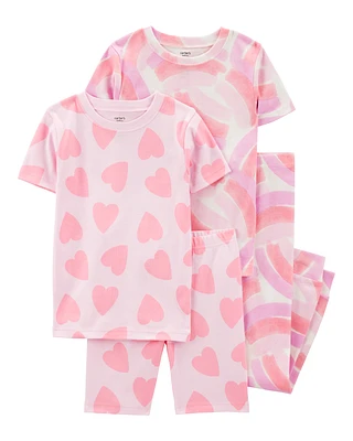 Kid 4-Piece Rainbow Heart 100% Snug Fit Cotton Pyjamas