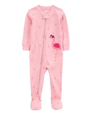 Baby Flamingo Print Snug Fit Cotton Footie 1-Piece Pyjamas - Pink
