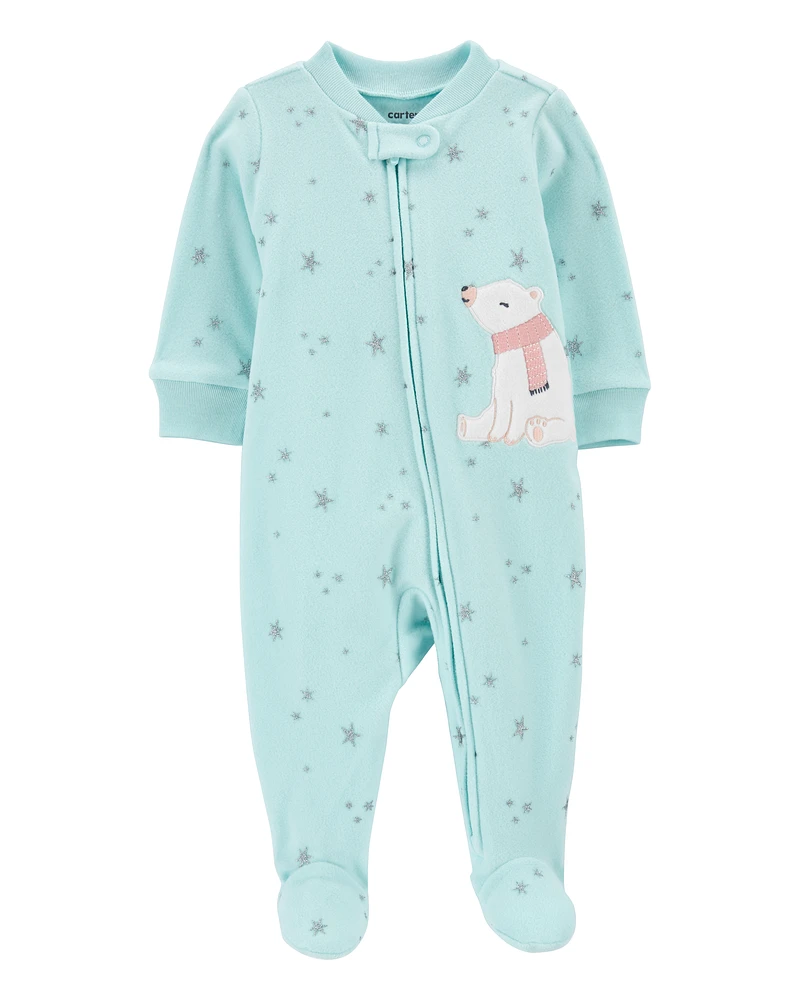 Baby Polar Bear Fleece Zip-Up Footie Sleeper Pyjamas