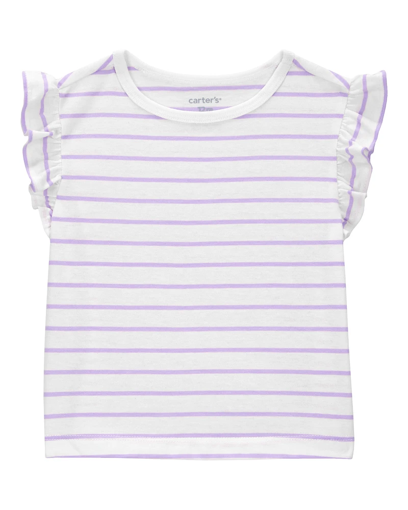 Baby Striped Flutter Short-Sleeve Tee - Purple
