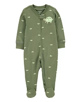 Baby Boy Turtle Print 2-Way Zip Cotton Sleeper Pyjamas - Green