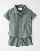 Baby 2-Piece Button-Front Shirt and Shorts Set Made With Linen