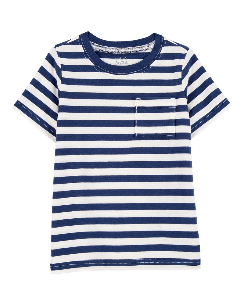 Baby Striped Short-Sleeve Pocket Tee - Navy