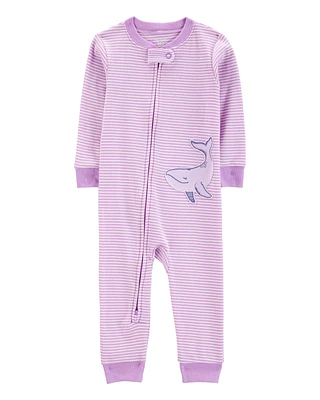 Baby Whale Striped Snug Fit Cotton Footless 1-Piece Pyjamas - Purple