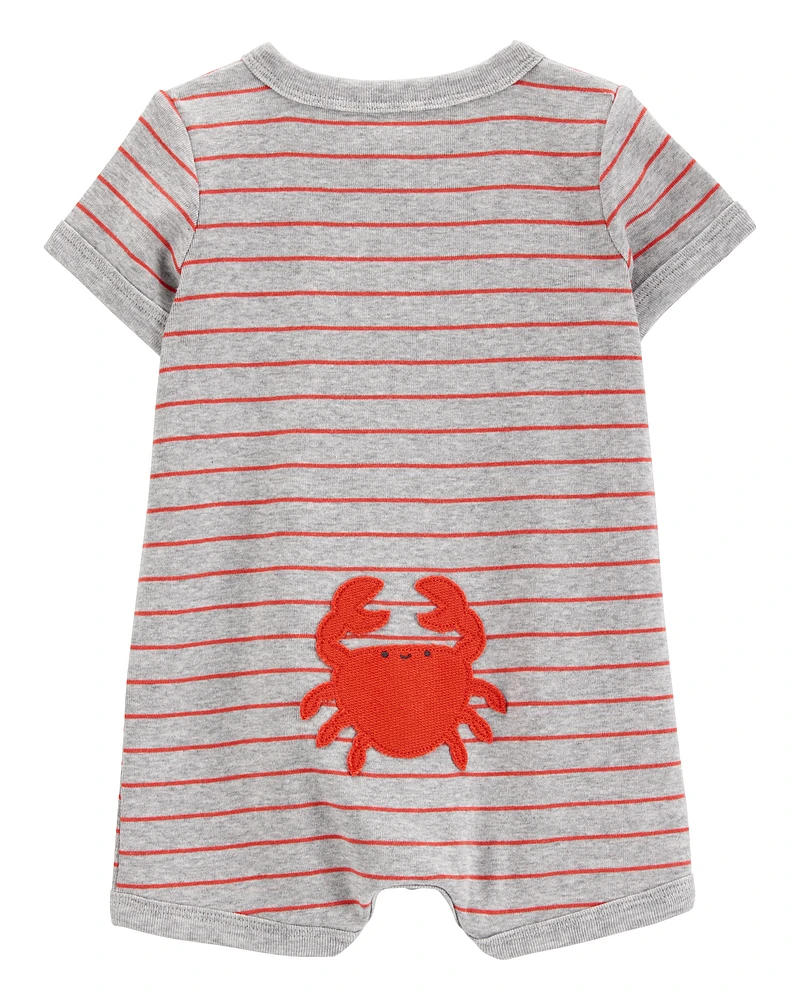 Baby Boy Crab Striped Cotton Blend Short-Sleeve Romper