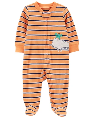 Whale 2-Way Zip Cotton Sleeper Pyjamas