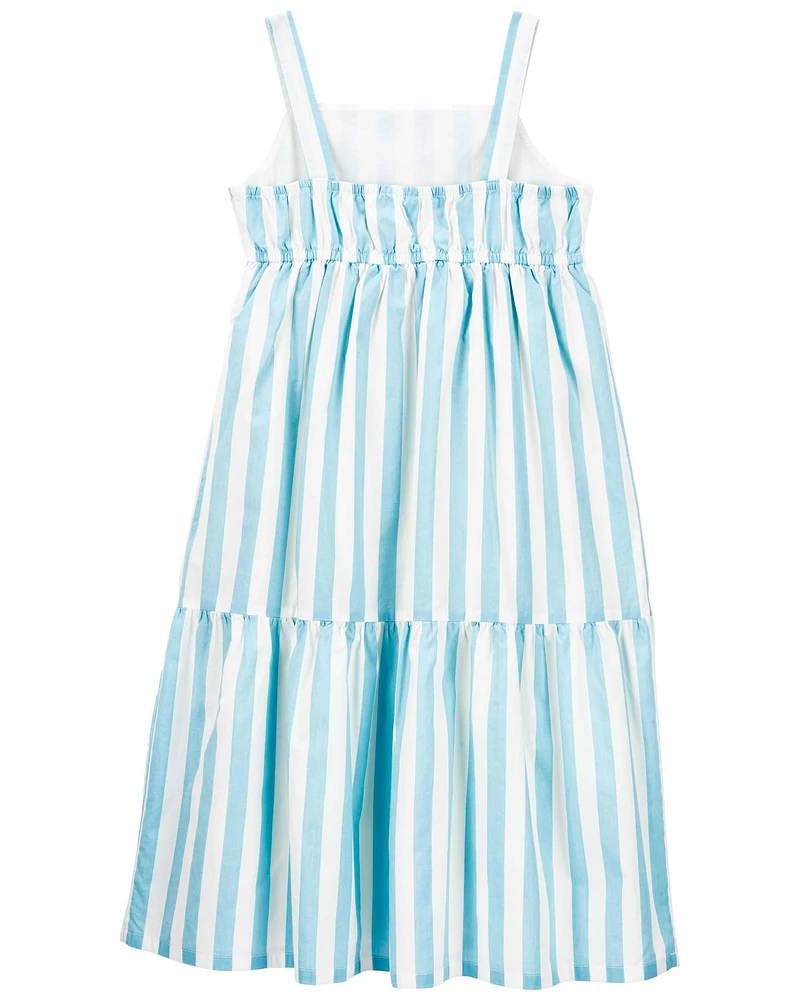 Kid Striped Midi Tiered Dress