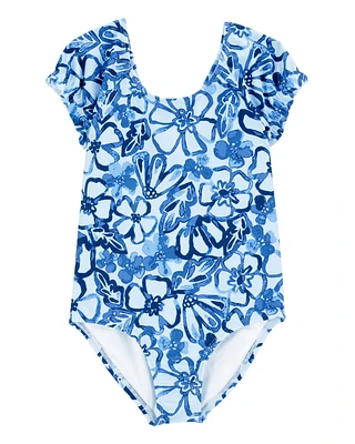 Toddler 1-Piece Floral Swimsuit - Blue