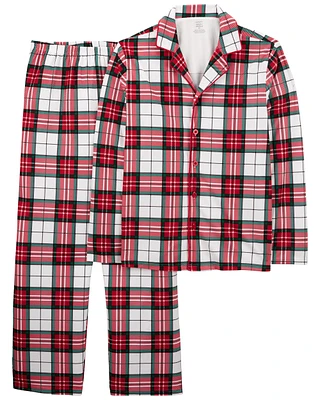 Adult 2-Piece Plaid Fleece Coat Style Pyjamas