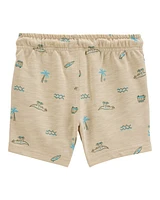 Toddler Beach Print Pull-On French Terry Shorts - Khaki