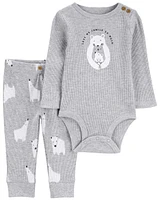 Baby 2-Piece Grey Polar Bear Bodysuit and Pants Set