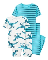 Kid 4-Piece Striped Dinosaur 100% Snug Fit Cotton Pyjamas