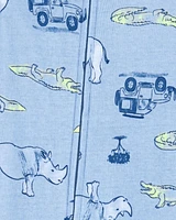 Toddler Safari Print Snug Fit Cotton Footie 1-Piece Pyjamas - Blue
