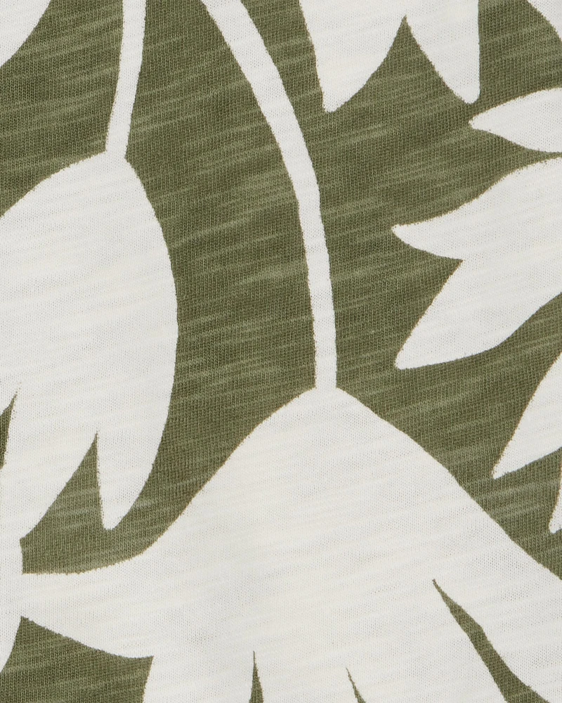 Toddler Tropical Print Cotton Short-Sleeve Fashion Top - Olive/White