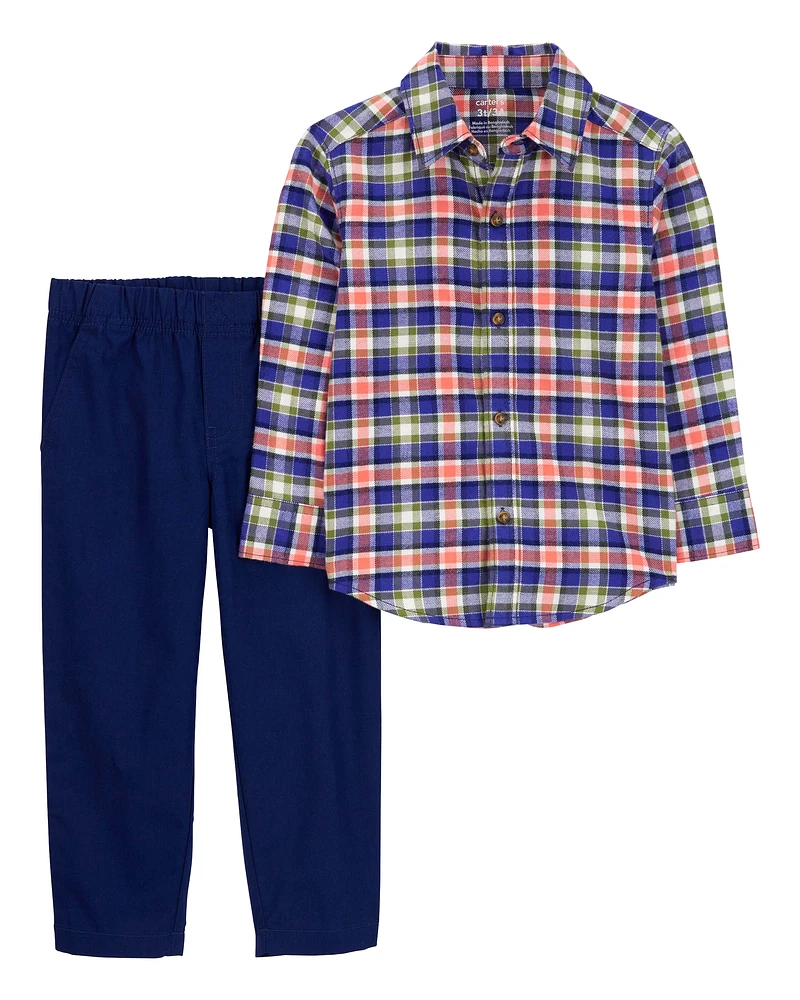 Baby 2-Piece Plaid Button-Down Shirt & Pant Set