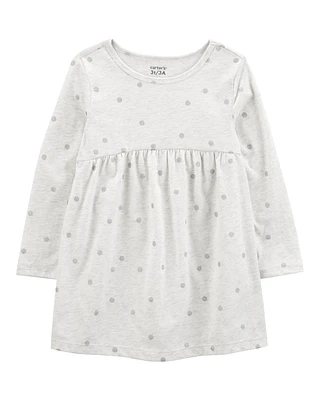 Toddler Glitter Polka Dot Long-Sleeve Jersey Dress