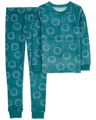 2-Piece Smiley Face Fuzzy Velboa Footie Pyjamas