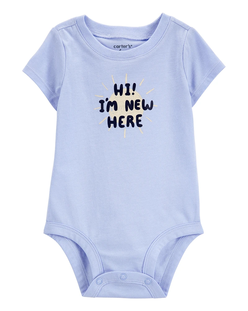 Baby "I'm New Here" Short-Sleeve Bodysuit - Blue