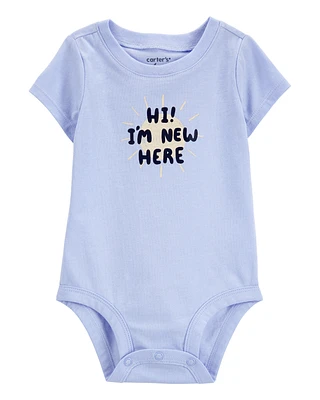 Baby "I'm New Here" Short-Sleeve Bodysuit - Blue