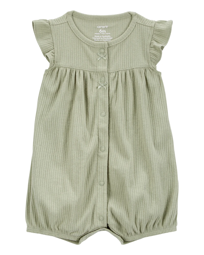Baby Girl Cotton Rib Short-Sleeve Romper